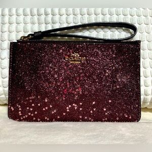 COACH Raspberry Glitter Heart Wristlet